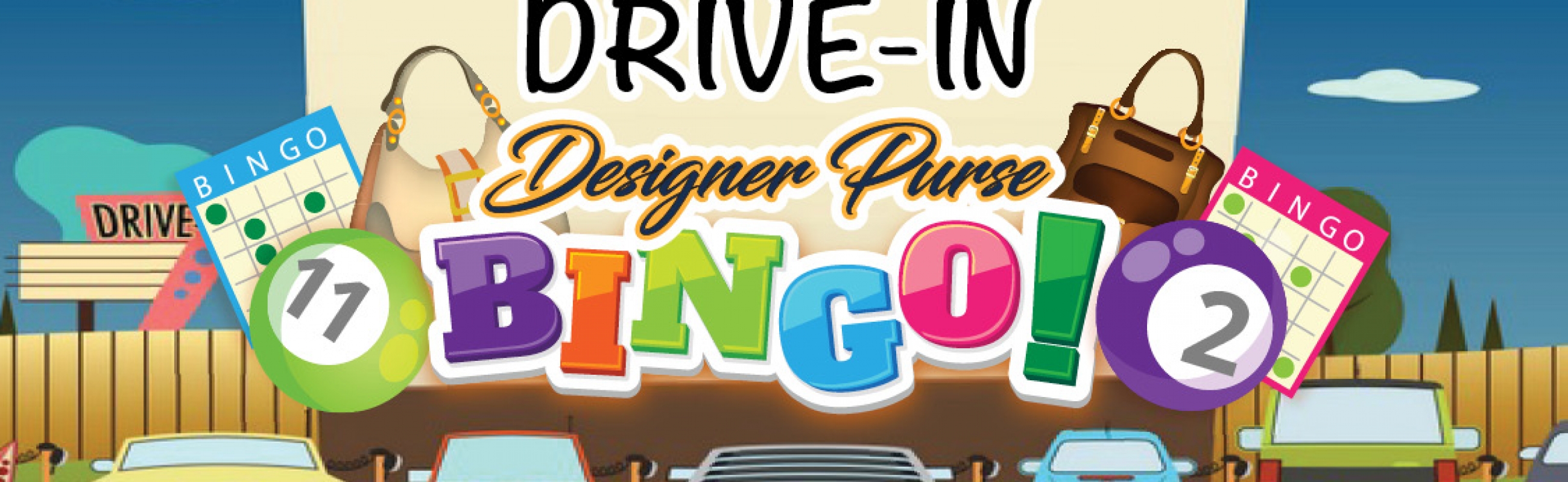 Cartoon picture of cars at a bingo drive-in theater