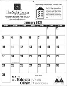 Picture of The Sight Center's 2021 Large-print calendar