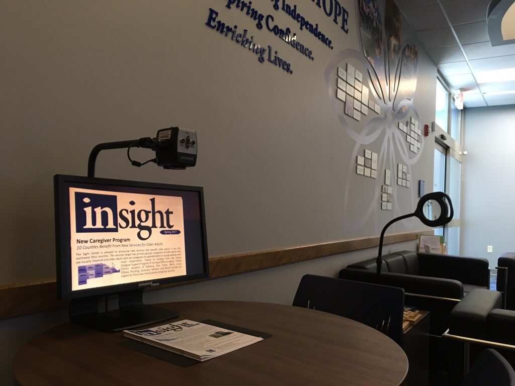 Photo of a video magnifier in The Sight Center lobby