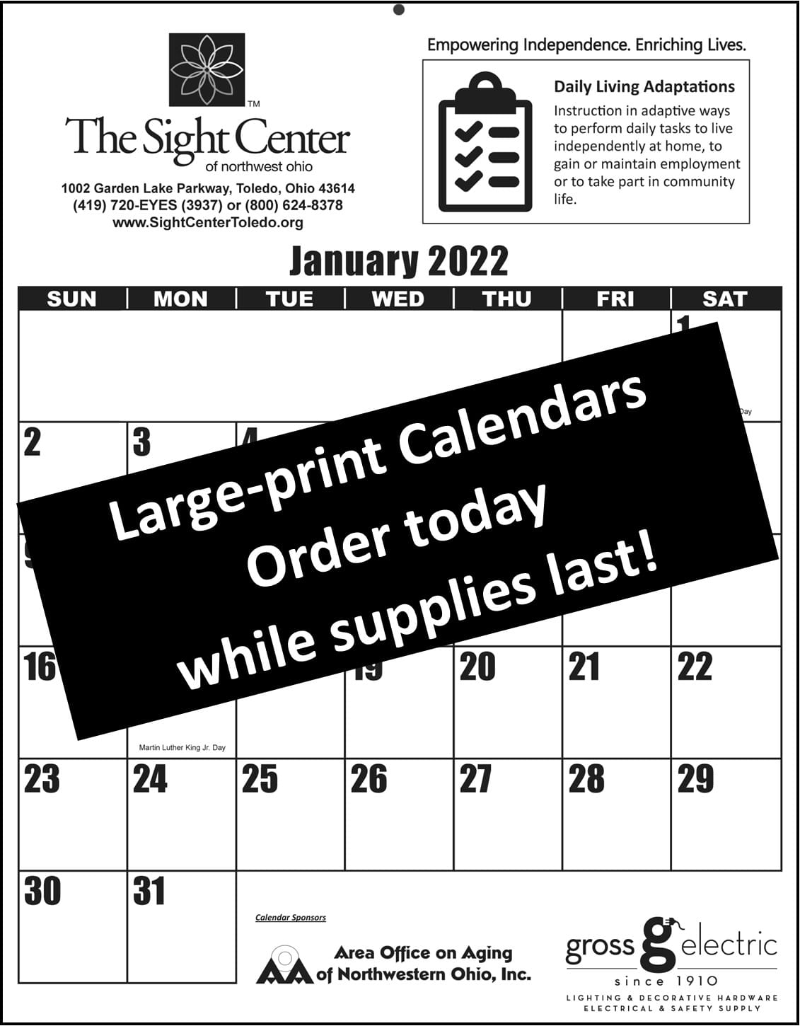 Northwestern Calendar 2022 2022 Large-Print Calendar - The Sight Center Of Northwest Ohio