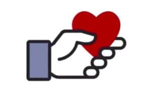 Facebook donations log-- a hand holding a heart