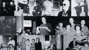 a collage of black and white photos of sight center's history