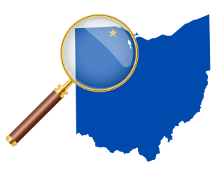 State of Ohio with a magnifier over it